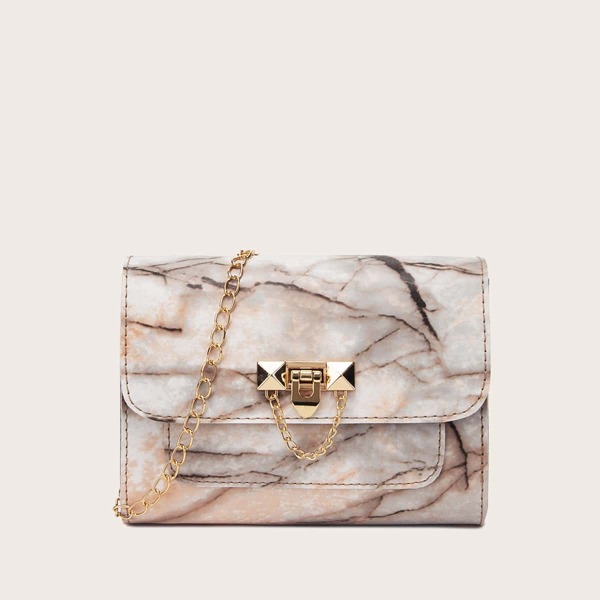

Marble Print Chain Crossbody Bag, Multicolor