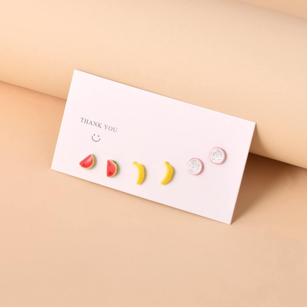 

3pairs Fruit Design Stud Earrings, Multicolor