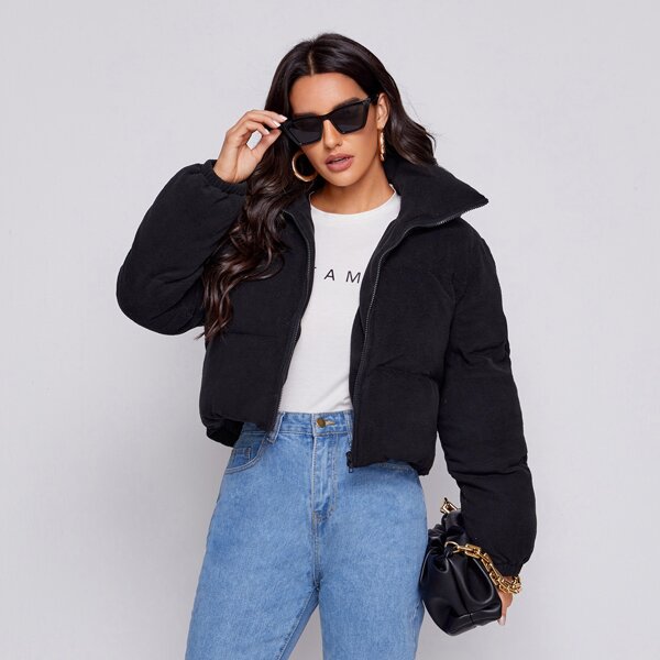 

Collared Zip Up Puffer Jacket, Black