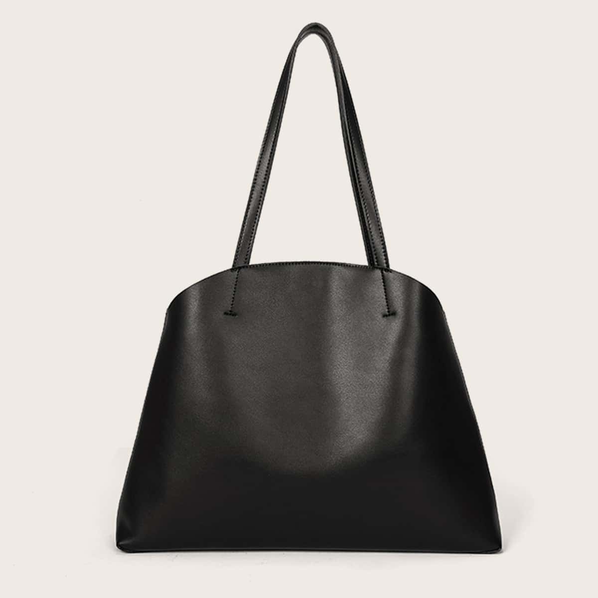 

Minimalist Plain Tote Bag With Inner Pouch, Black