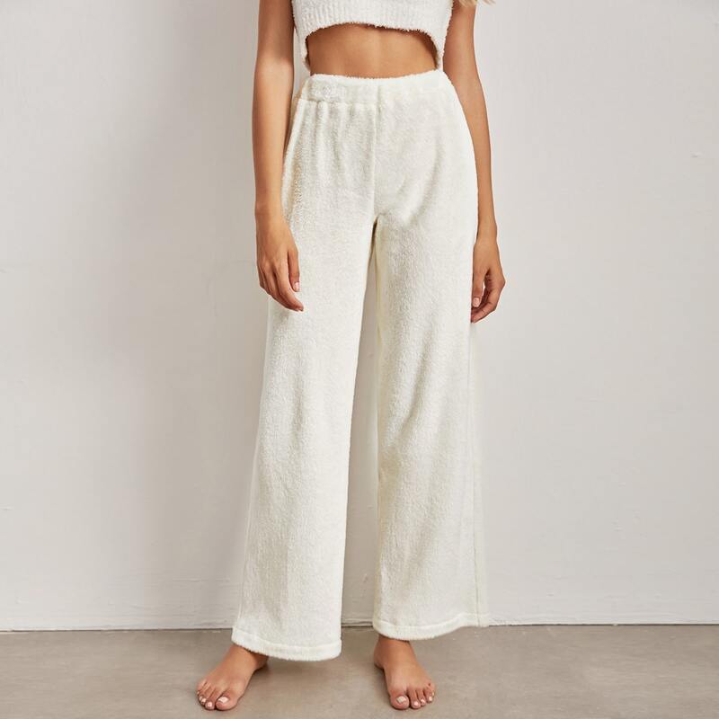

Solid Elastic Waist Lounge Pants, Beige