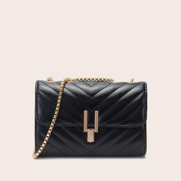 

Chevron Chain Shoulder Bag, Black