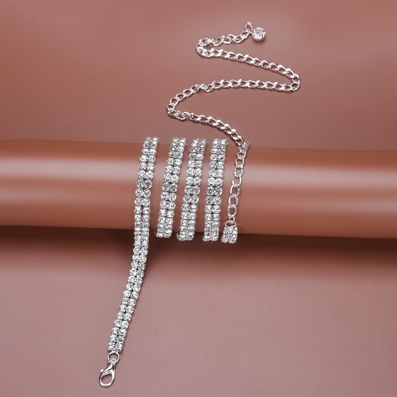 Rhinestone Decor Waist Chain, Silver