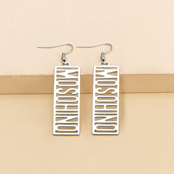 

Letter Design Geometric Charm Drop Earrings, Silver