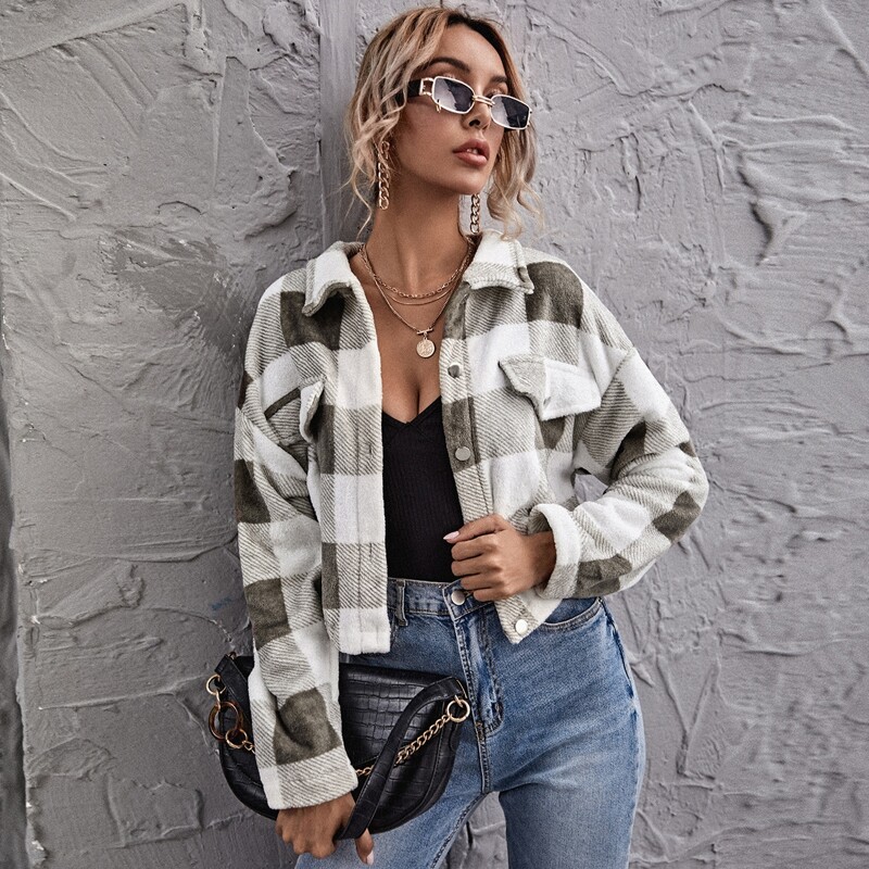 

Button Front Buffalo Plaid Jacket, Multicolor