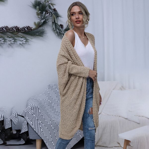 

Batwing Sleeve Popcorn Knit Cardigan, Khaki