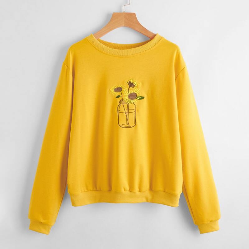 

Sunflower Pattern Sweatshirt, Mustard yellow