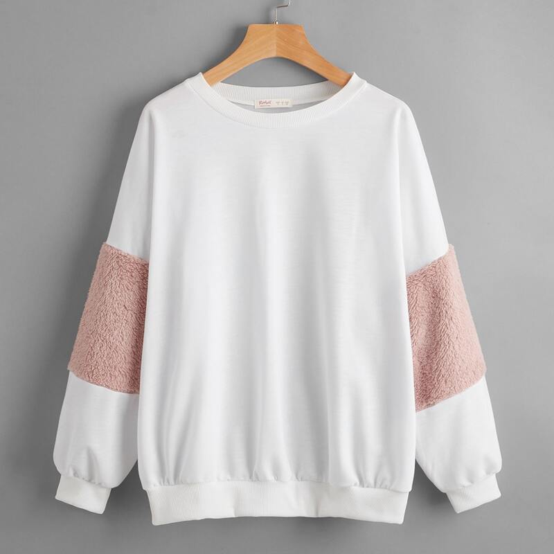 

Fluffy Sleeve Oversized Sweatshirt, White