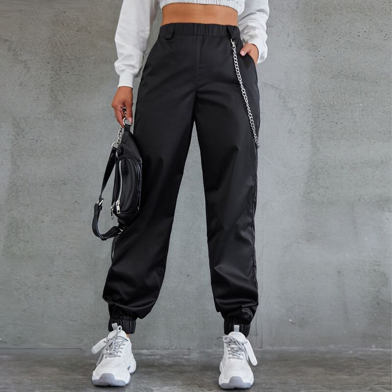

High Waist Chain Detail Pants, Black