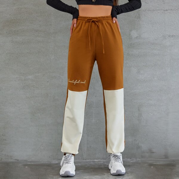 

Letter Graphic Color Block Drawstring Pants, Multicolor