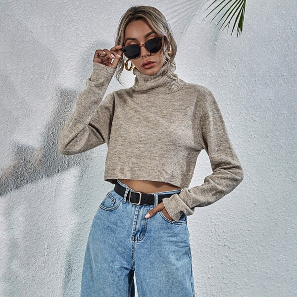 

Turtle Neck Crop Sweater, Khaki