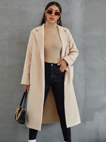 Notched Collar Pocket Side Overcoat - Beige - View 3