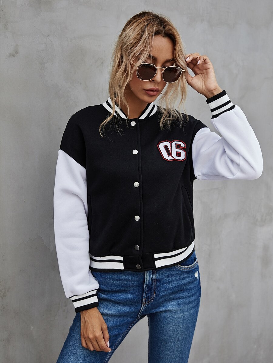 Number Patched Color Block Varsity Jacket | SHEIN EUR