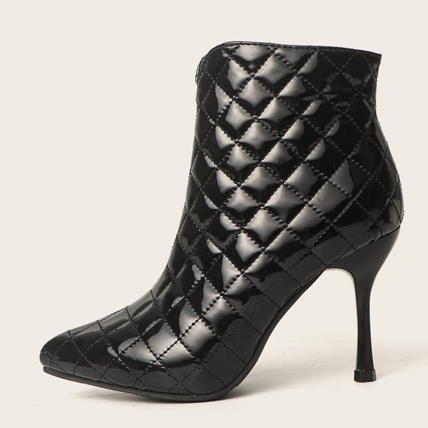 

Point Toe Quilted Ankle Boots, Black