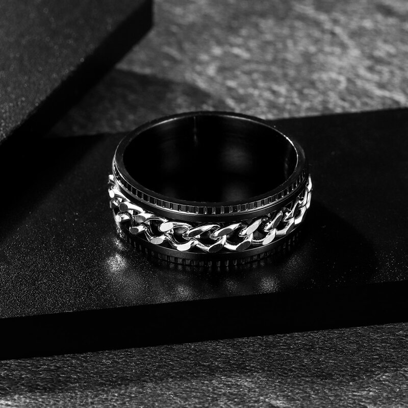 

Guys Chain Decor Ring, Silver