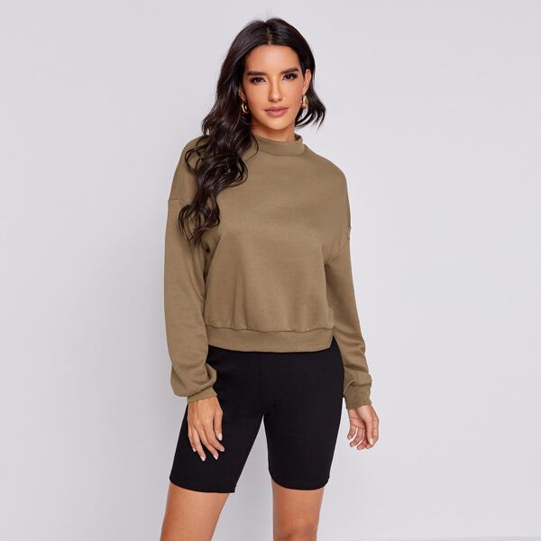 

Mock Neck Drop Shoulder Pullover, Mocha brown
