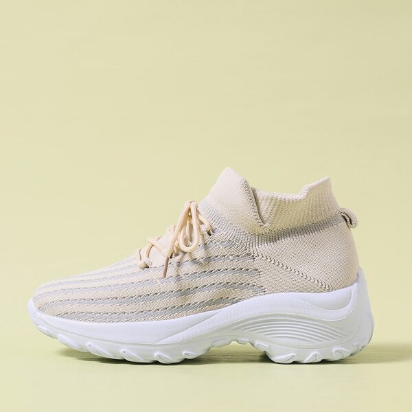 

Striped Lace-up Decor Sneakers, Apricot