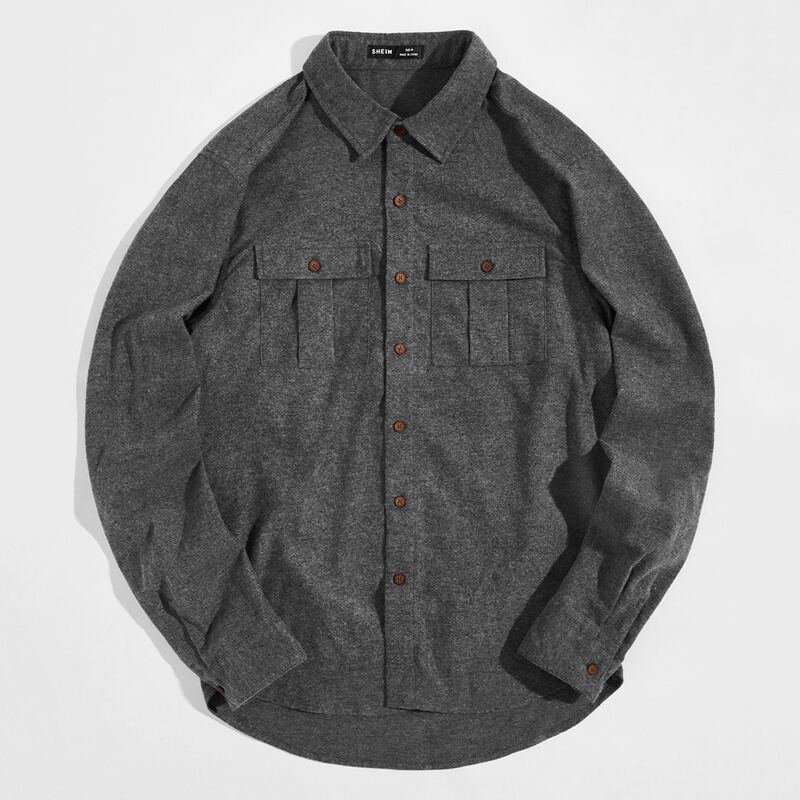 

Guys Flap Pocket Button Front Shirt, Dark grey