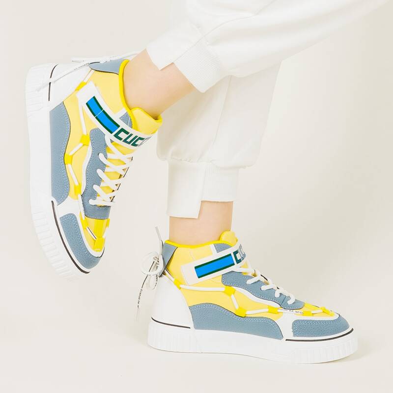 

Two Tone Velcro Strap High Top Sneakers, Yellow