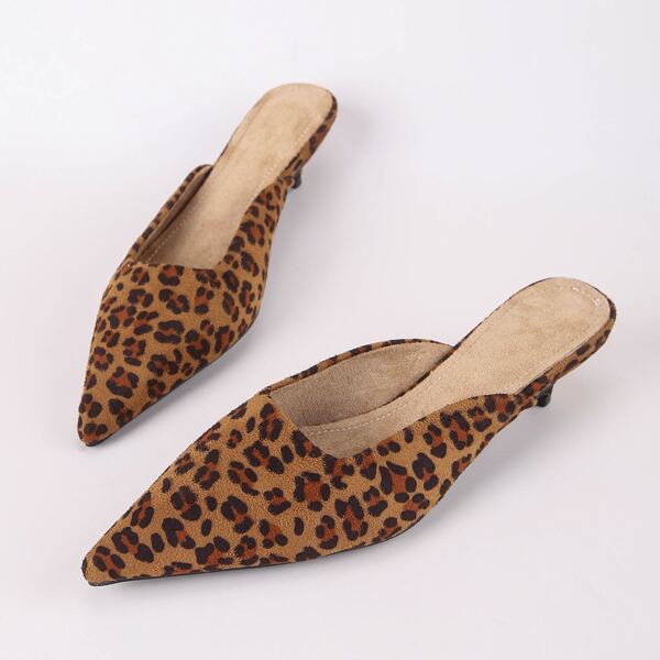 

Point Toe Leopard Mid Heel Mules, Multicolor