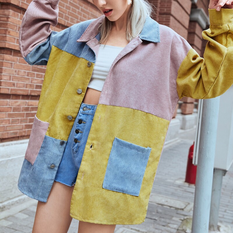 

Colorblock Corduroy Overshirt, Multicolor