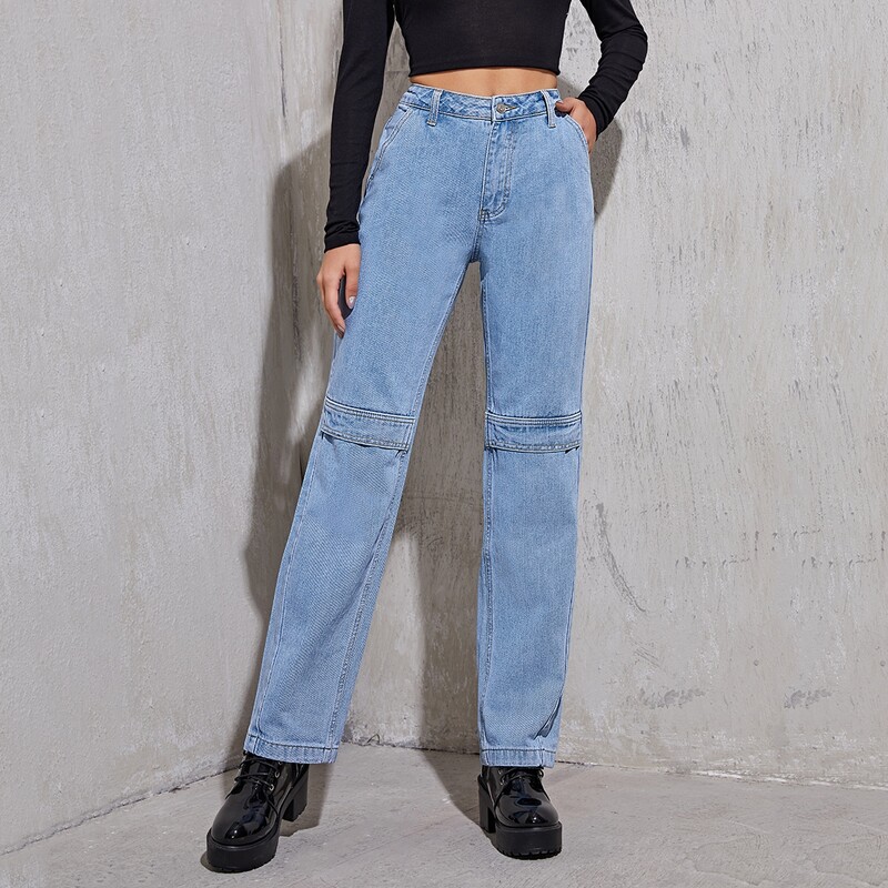 

High Waist Straight Leg Jeans Without Belt, Light wash