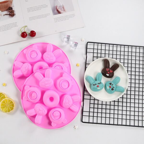 

1pc 7 Grid Cartoon Chocolate Mold, Pink