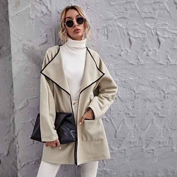 

Contrast Binding Pocket Patched Coat, Beige