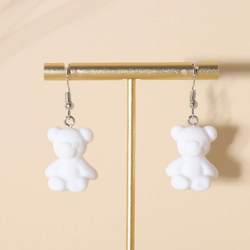 

Bear Design Drop Earrings, White