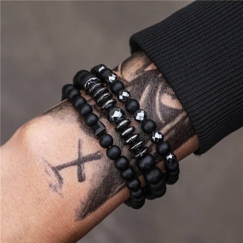 

3pcs Guys Beaded Bracelet, Black