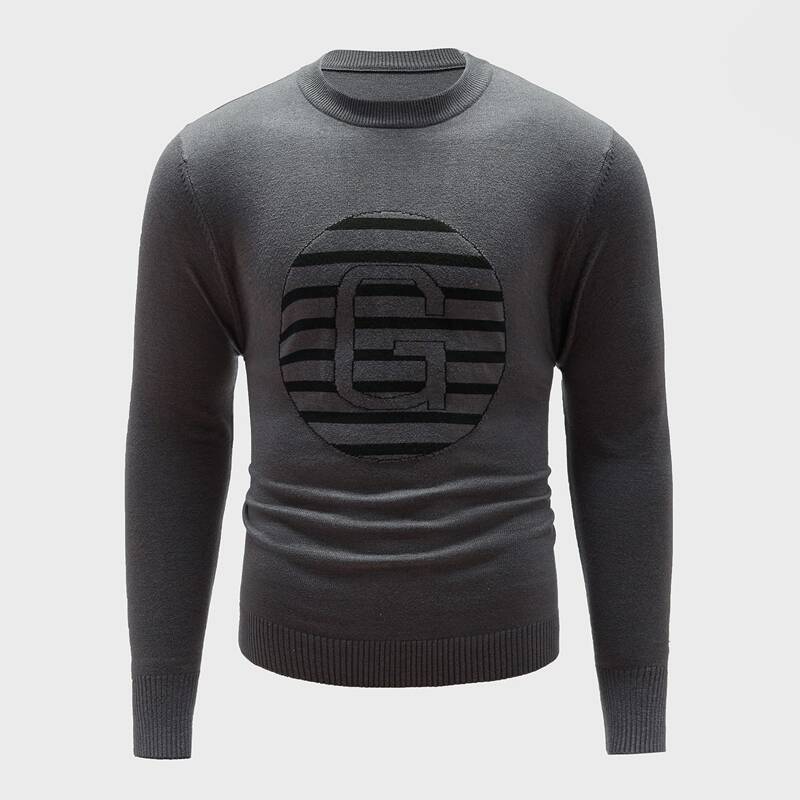

Guys Letter And Striped Pattern Sweater, Dark grey