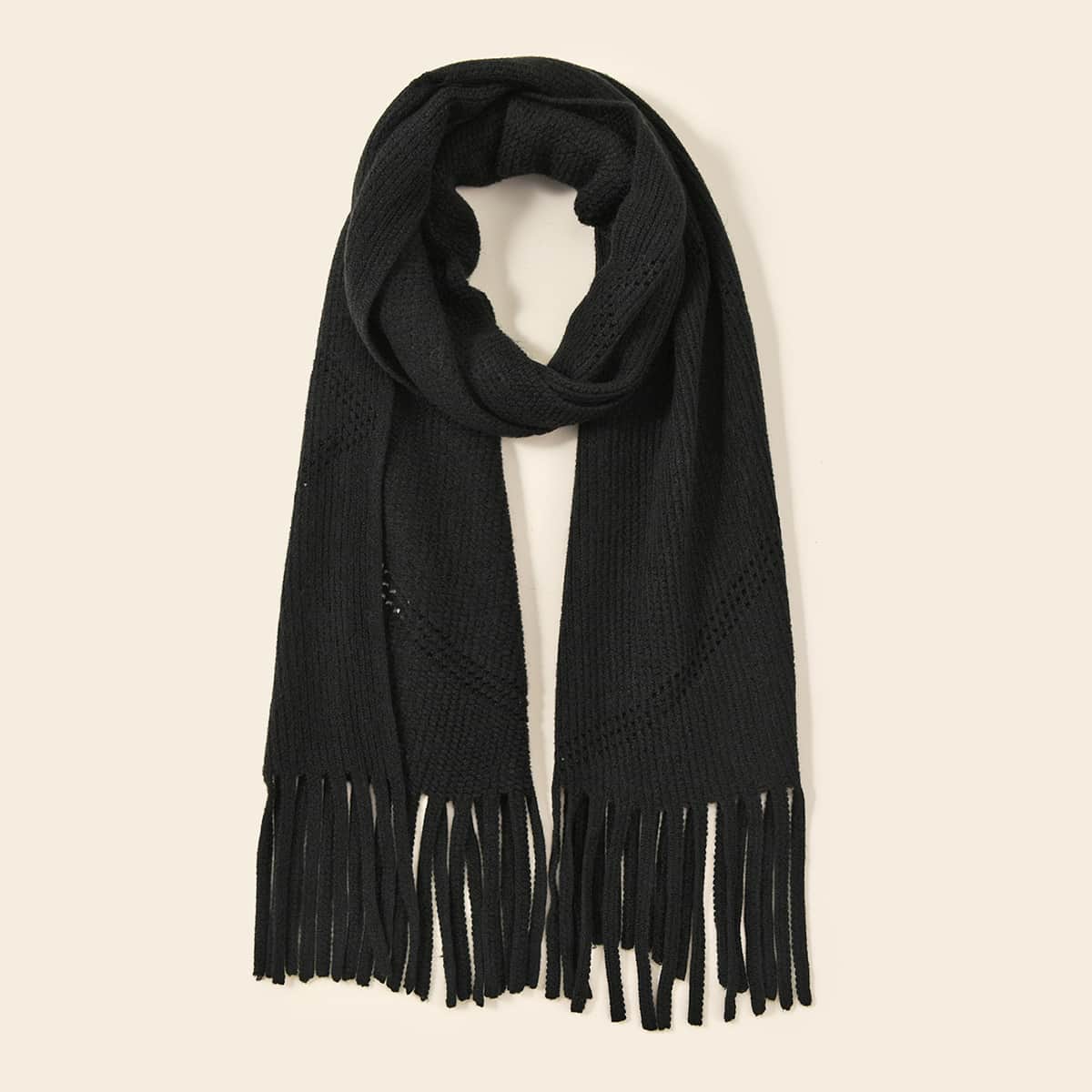 

Solid Hollow Out Scarf, Black