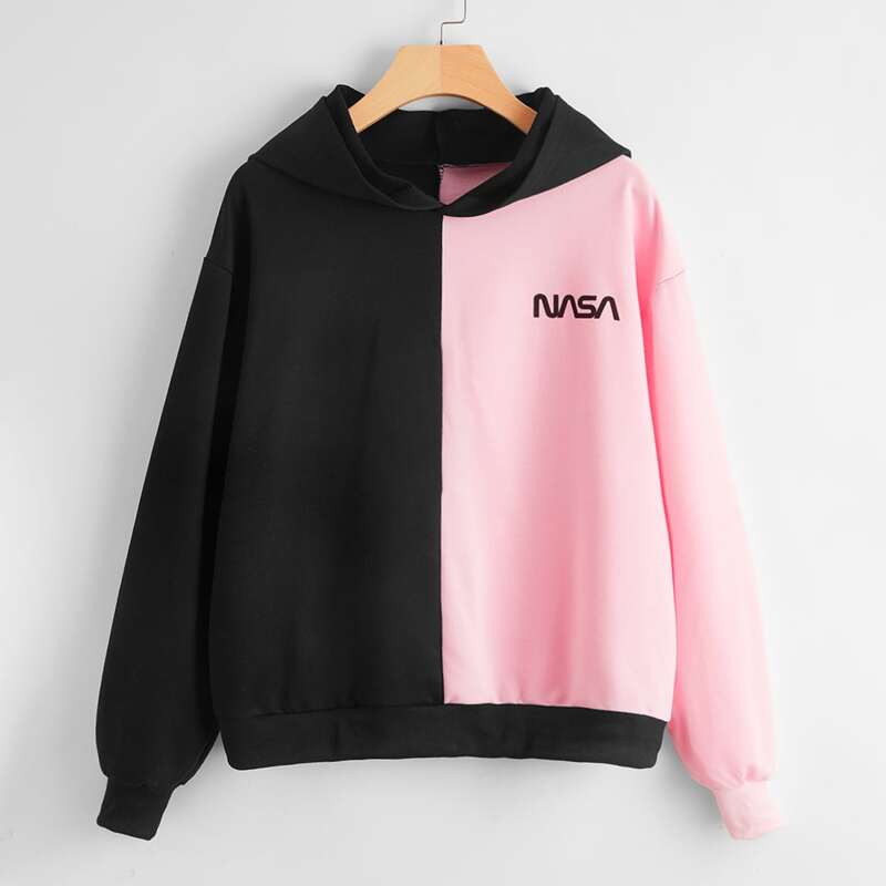 

Two Tone Letter Graphic Hoodie, Multicolor