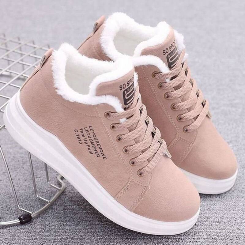 

Letter Lace-up High Top Fluffy Sneakers, Dusty pink