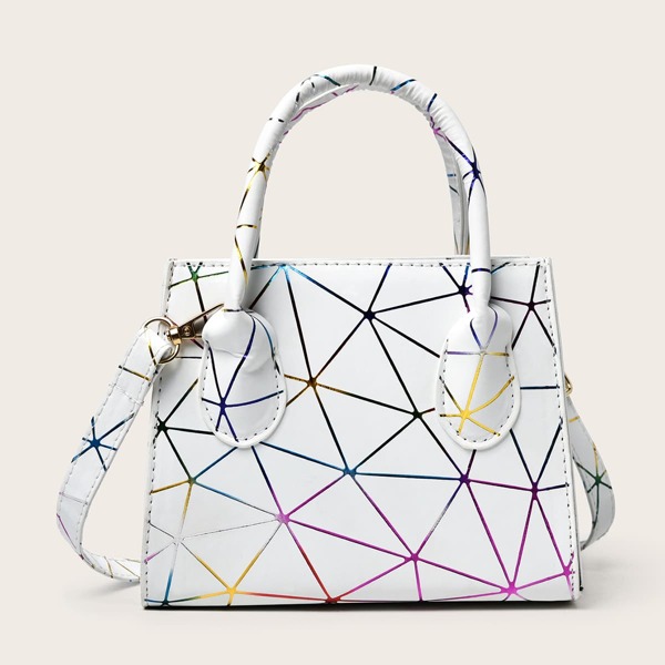 

Geometric Pattern Satchel Bag, White