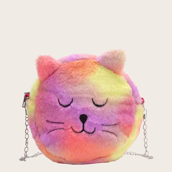 

Girls Gradient Cartoon Design Fluffy Chain Bag, Multicolor