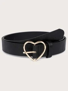 Cinturón con hebilla metálica de corazón - Negro - Ver 1