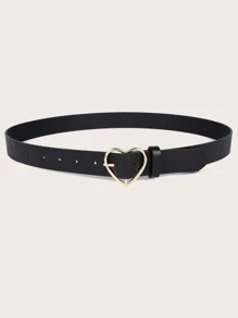 Cinturón con hebilla metálica de corazón - Negro - Ver 2