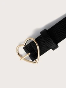 Cinturón con hebilla metálica de corazón - Negro - Ver 3