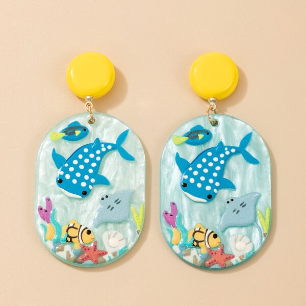 

Fish Pattern Drop Earrings, Blue