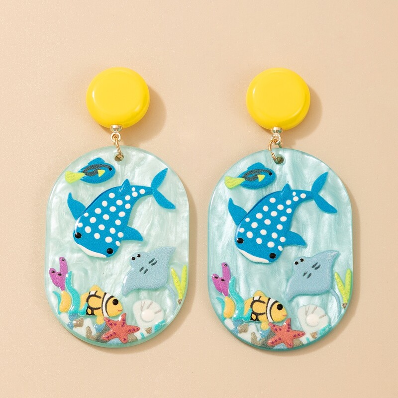 

Fish Pattern Drop Earrings, Blue