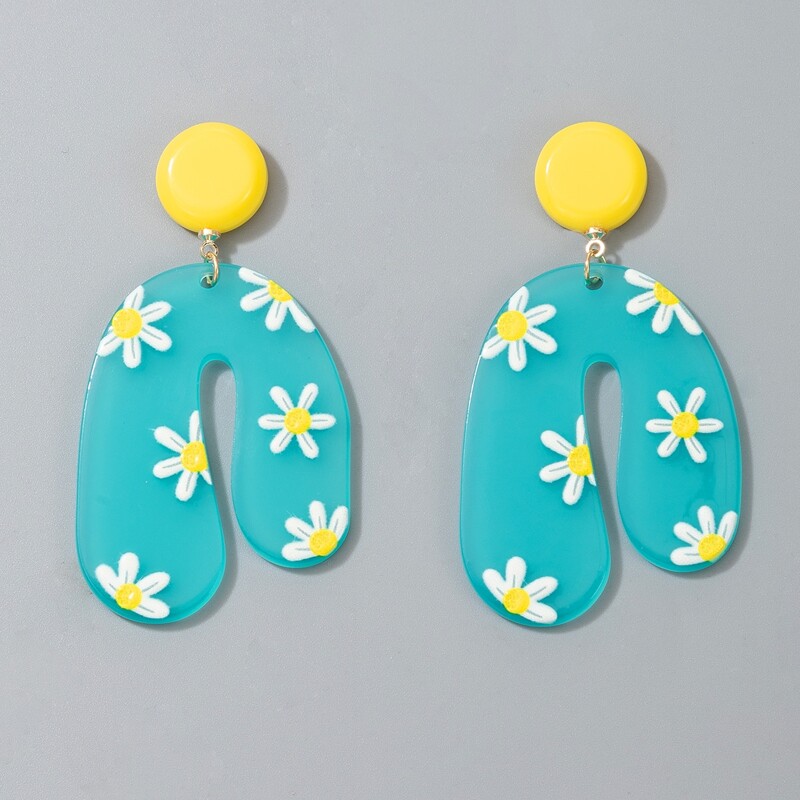 

Flower Pattern Geo Drop Earrings, Blue