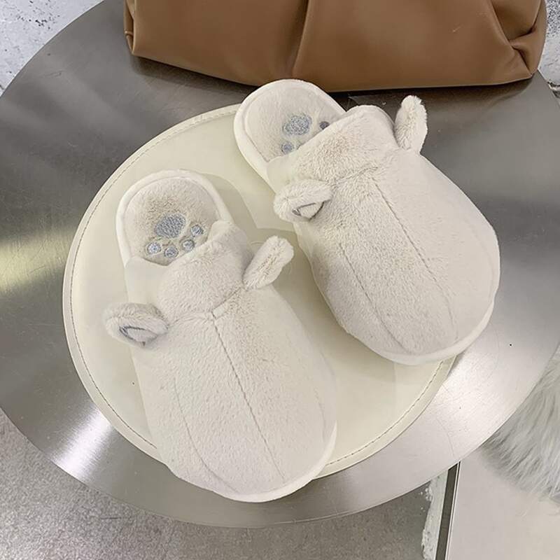 

Cartoon Ear Fluffy Slippers, Beige