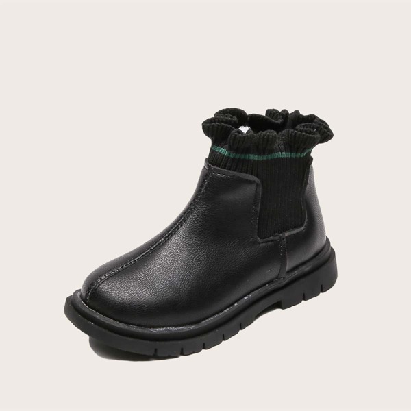 

Toddler Girls Ruffle Trim Sock Boots, Black