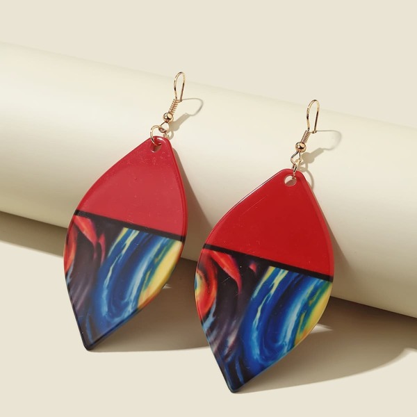 

Graphic Resin Leaf Drop Earrings, Red
