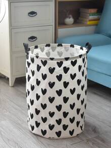 Cesta de almacenamiento con estampado de corazón para ropa, pantalones, zapatos, vaqueros, botas, faldas, cesto de la ropa sucia, cesto de lavandería, organizador de baño, cesta, cesta de almacenamiento, cesto de lavandería plegable - Blanco y Negro - Ver 2