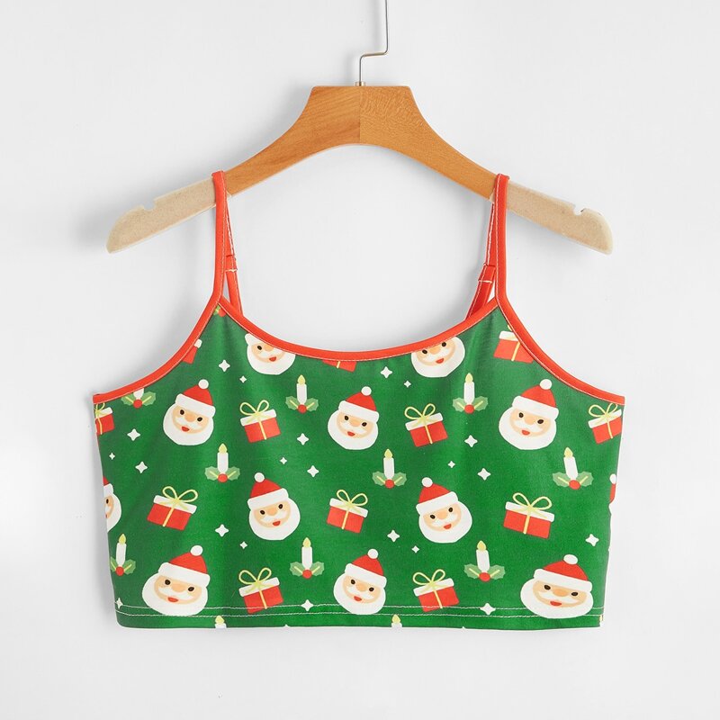 

Christmas Santa Claus Pattern Crop Cami, Green