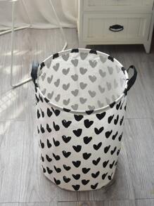 Cesta de almacenamiento con estampado de corazón para ropa, pantalones, zapatos, vaqueros, botas, faldas, cesto de la ropa sucia, cesto de lavandería, organizador de baño, cesta, cesta de almacenamiento, cesto de lavandería plegable - Blanco y Negro - Ver 4