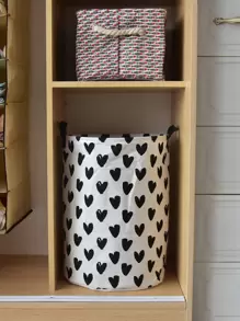 Cesta de almacenamiento con estampado de corazón para ropa, pantalones, zapatos, vaqueros, botas, faldas, cesto de la ropa sucia, cesto de lavandería, organizador de baño, cesta, cesta de almacenamiento, cesto de lavandería plegable - Blanco y Negro - Ver 6