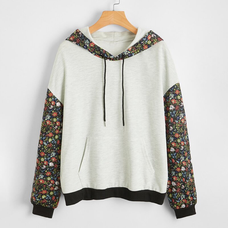 

Ditsy Floral Kangaroo Pocket Drawstring Hoodie, Multicolor